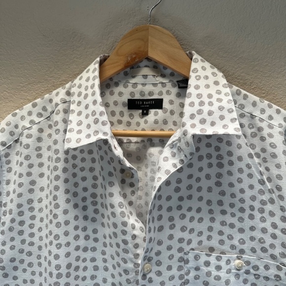 Ted Baker Linen Shirt Men Sz.5 US (XL - 42) Albert Button Up Chest Pocket Summer - Picture 4 of 15